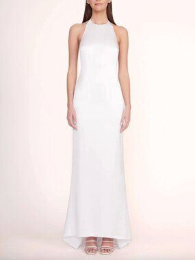Staud Janet Dress Halter Low Back Satin Bridal (White) - Size 6
